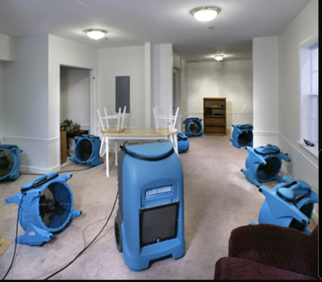 Air movers and dehumidifier setup for Water Extraction & Removal in Steger